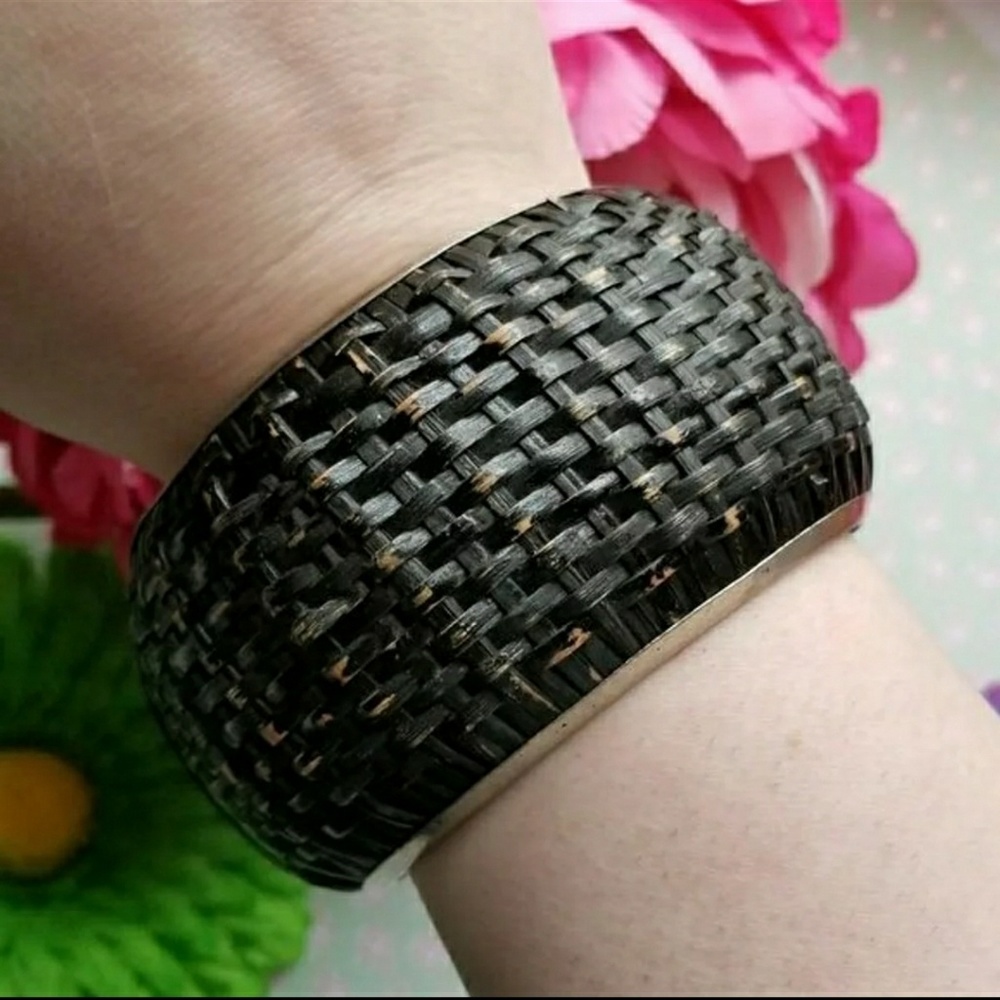 Bracelet black basket weave bangle bracelet